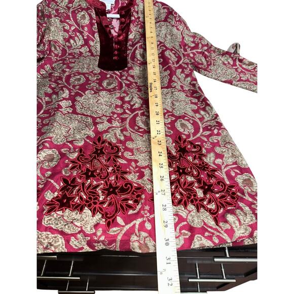 Soft Surroundings Velvet Burnout Tunic Blouse Red floral Scroll Med Asian - Picture 7 of 8